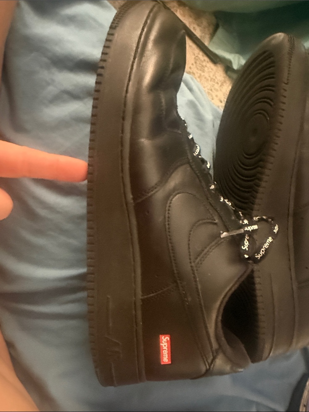 Supreme Black Leather Low-Top Sneakers with Branded Laces